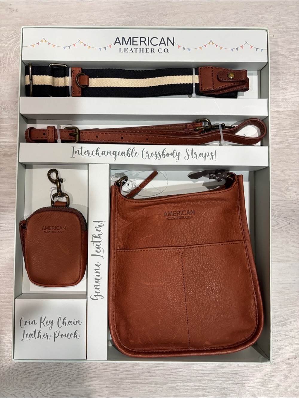 American Leather Co. Bag set in Chestnut w/ interchangeable straps & coin pouch - Picture 1 of 5